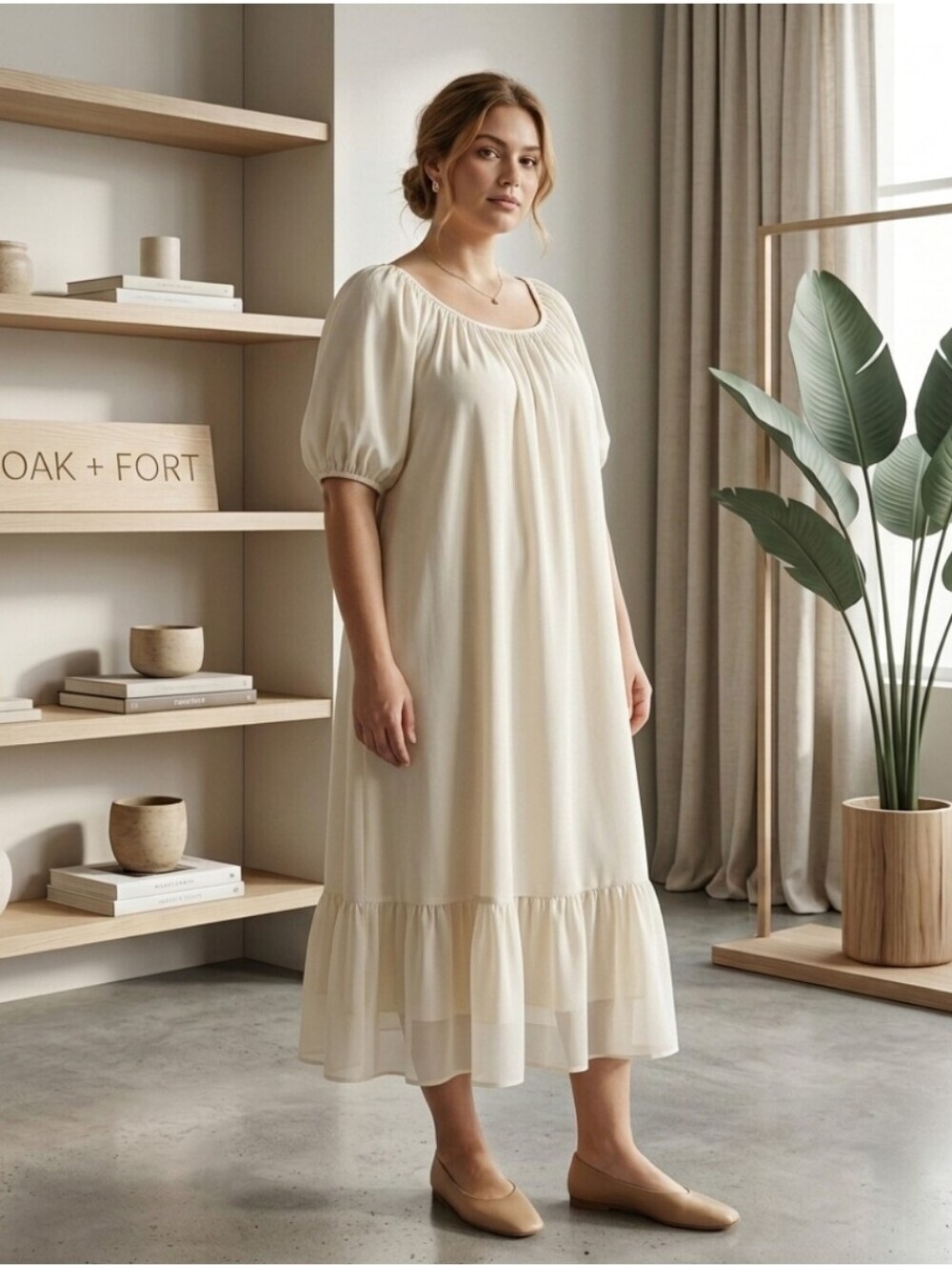 Oak + Fort Bohemian Chiffon Off Shoulder Midi Dress. Walmond Milk. Size xxs. New